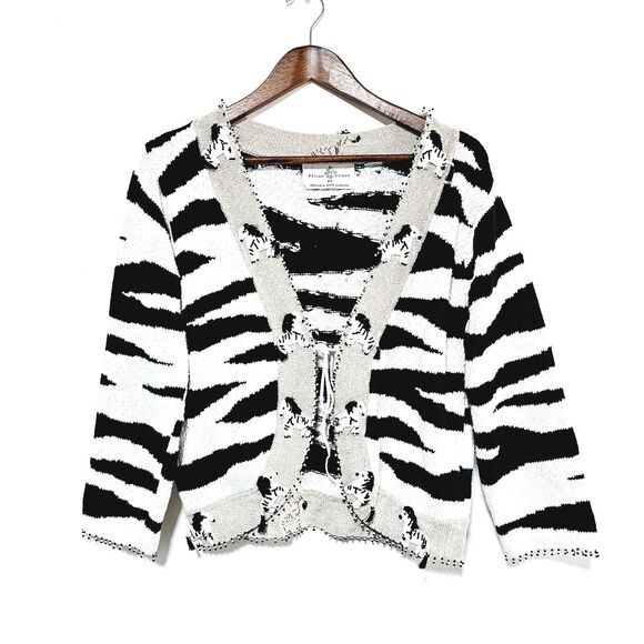 VTG 90s Design Options by Philip & Jane Gordon Zebra Novelty Cardigan Size S - Picture 1 of 7